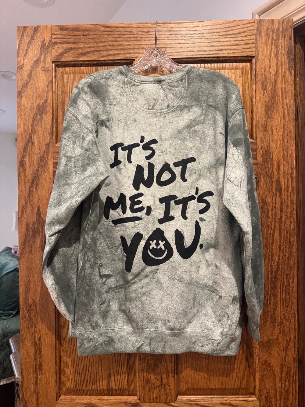 Women’s Crewneck Sweatshirt in Olive Green with Bold Black Graphic